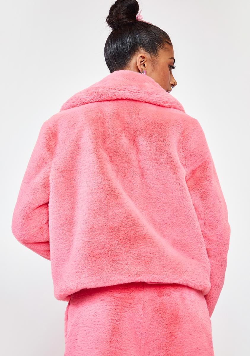 Girlfriend Material Pink Jax Cropped Faux Fur Jacket – Dolls Kill