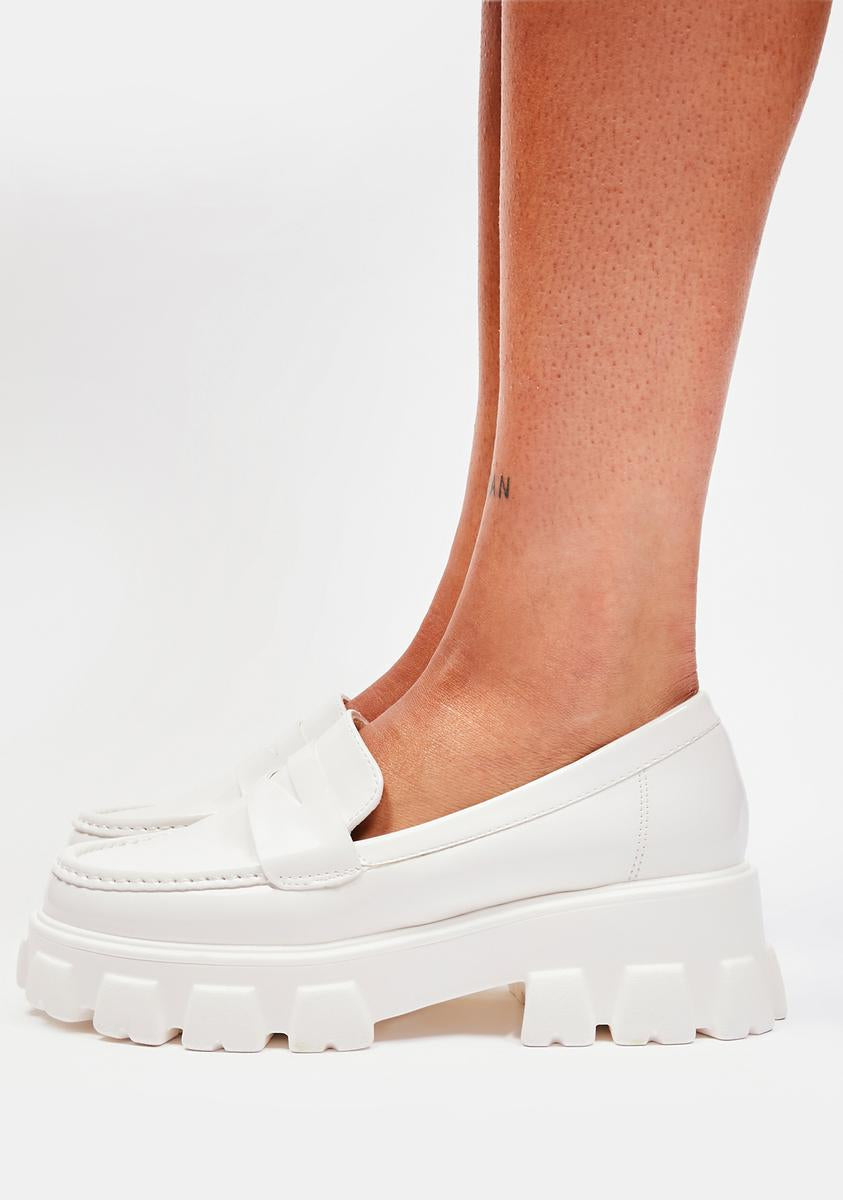 Vegan Leather Patent Platform Treaded Loafers White – Dolls Kill