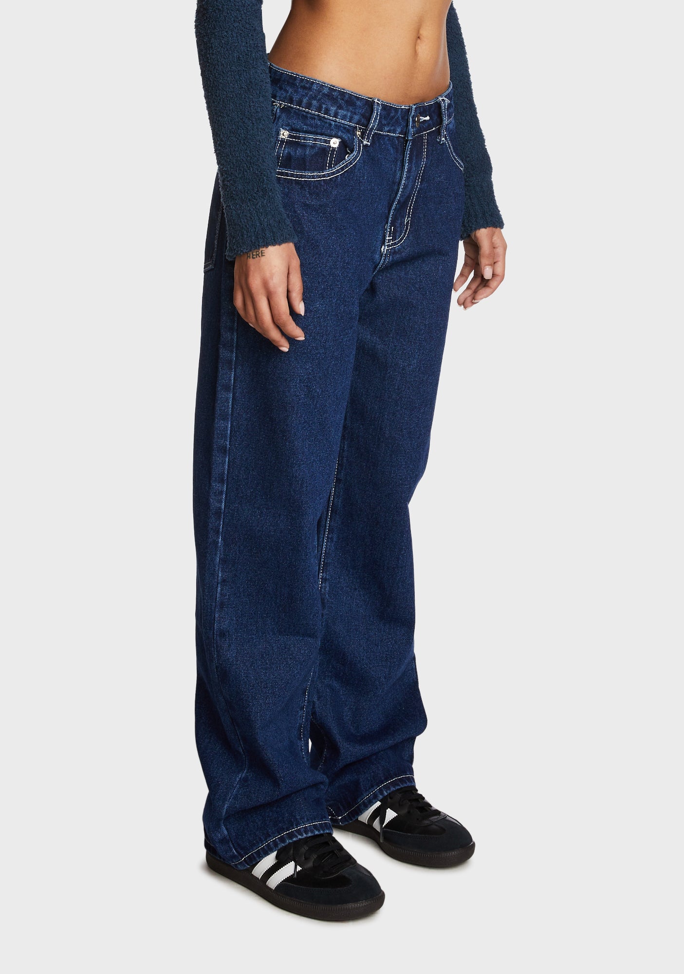 Edikted Baggy Low Rise Mom Jeans Blue Dolls Kill