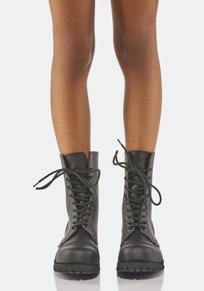 Underground UK 10 Eyelet Vegan Leather Combat Boots - Black 