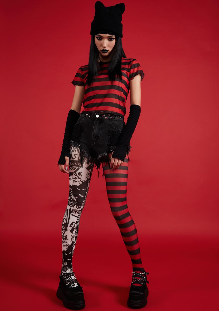 Dolls Kill x Emily The Strange Mismatched Striped Collage Tights