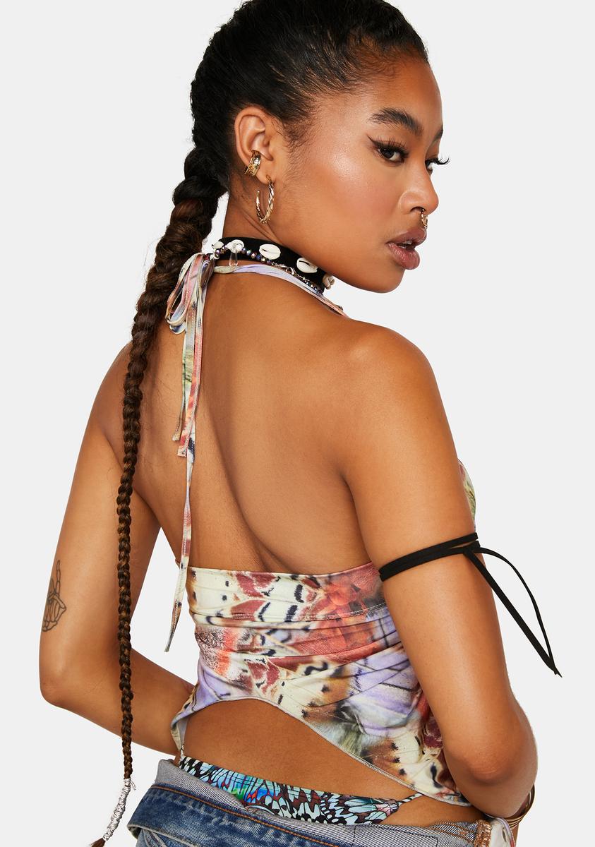 Jaded London Scoop Neck Halter Tie Ruched Crop Beach Top