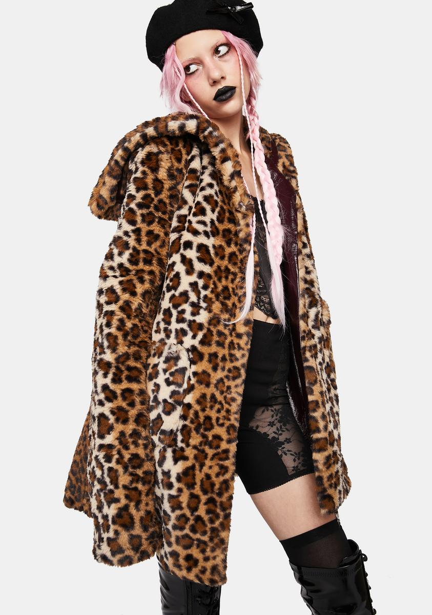 Leopard Faux Fur And Brown Leather Coat