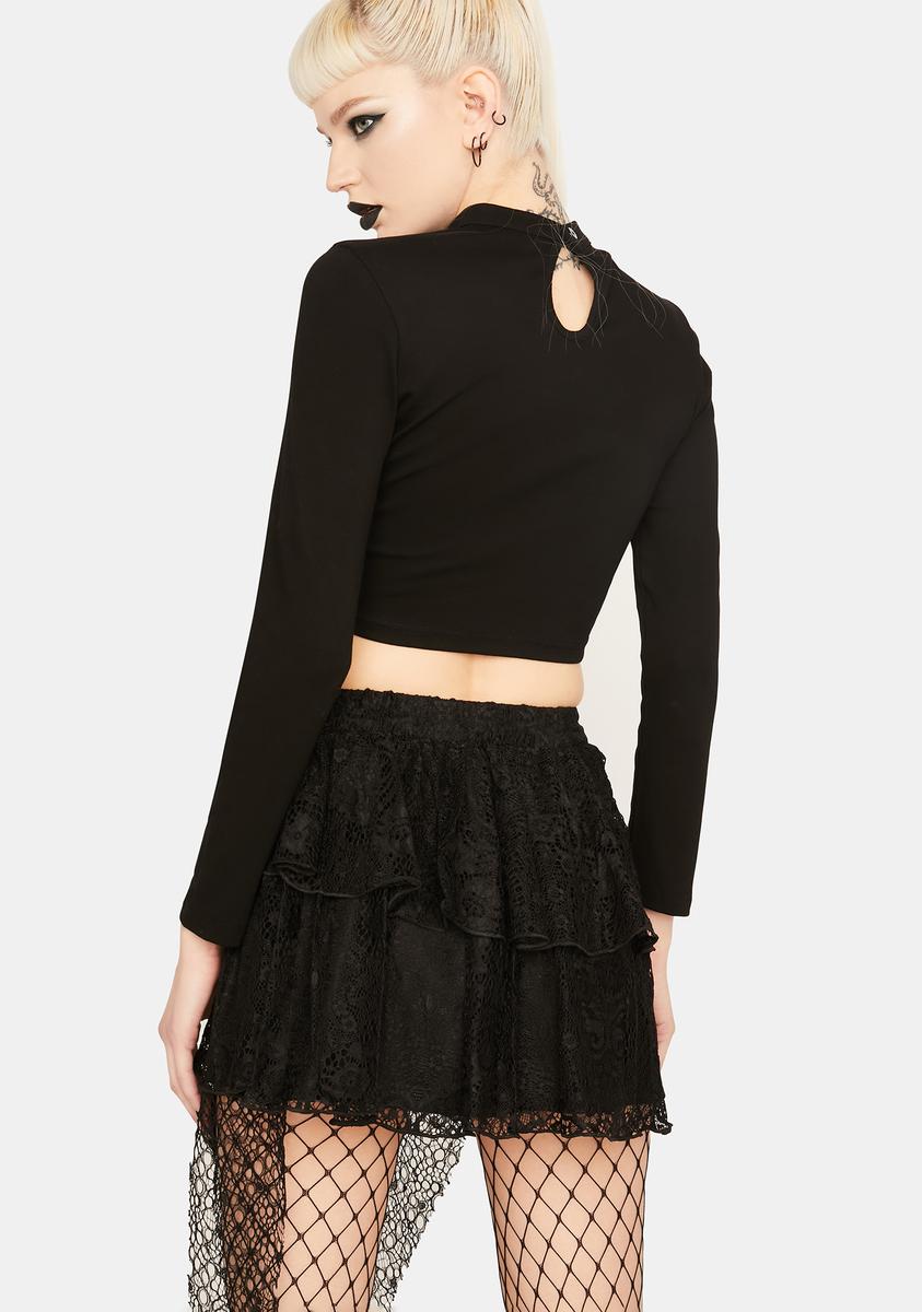 Dark In Love Irregular Lace Net Buckle Ruffle Mini Skirt