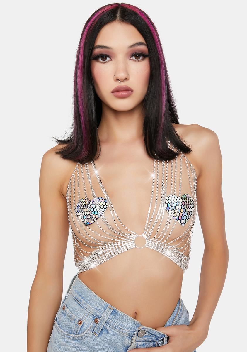 Crystal Chain Bra Top - Silver – Dolls Kill