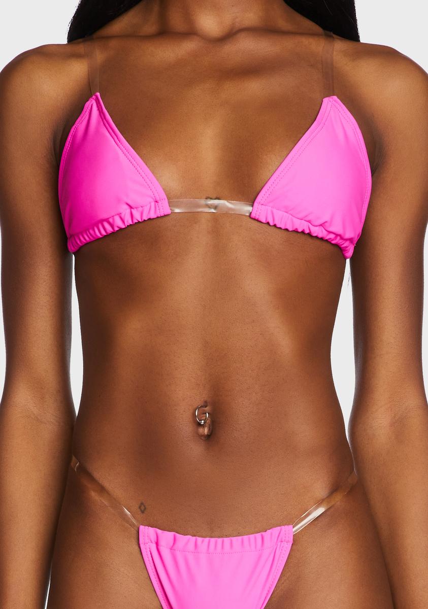 x_Mermaid Swim Triangle Bra Top and Bottoms Bikini Set - Pink | Large