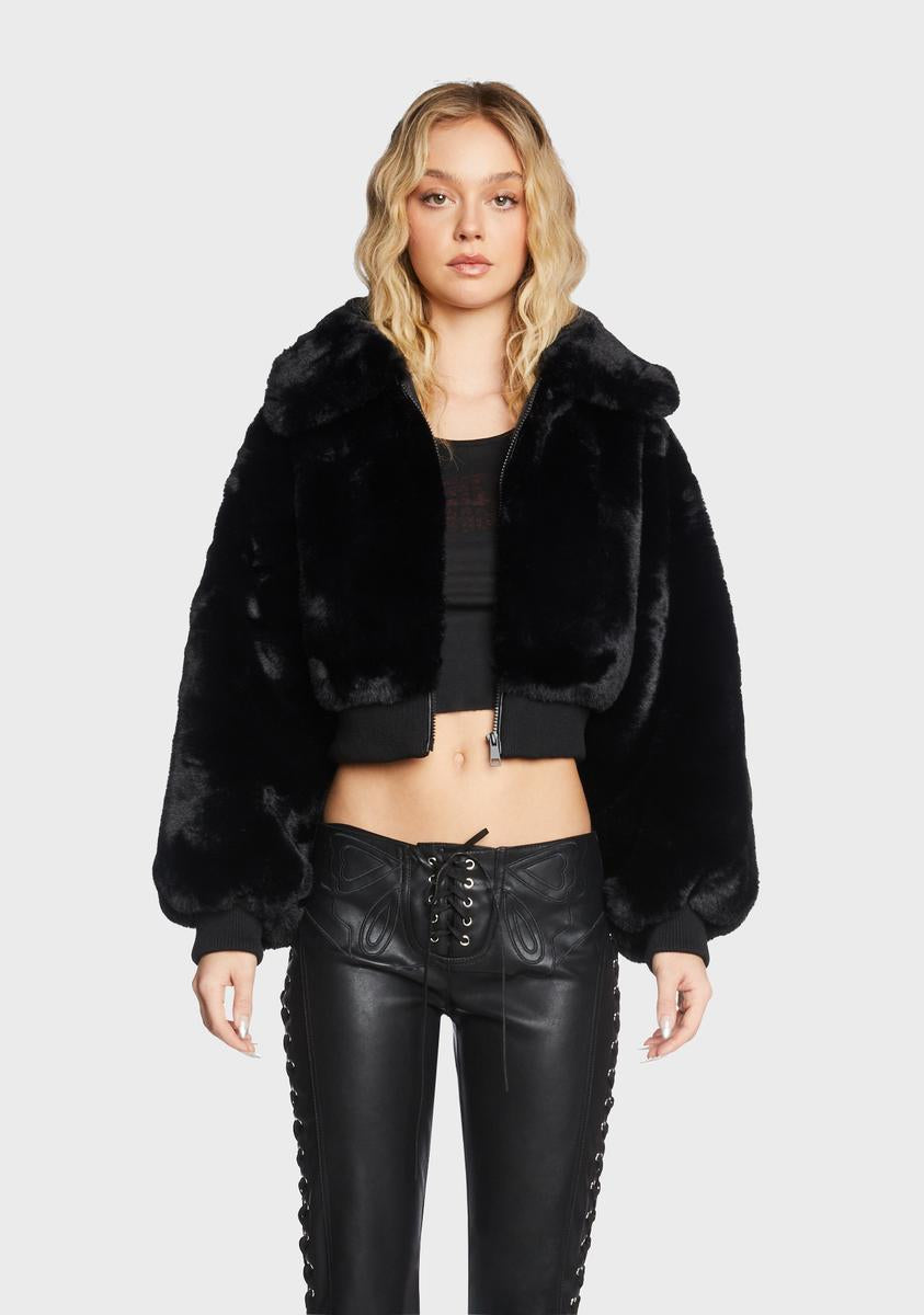 Azalea Wang Faux Fur Cropped Jacket - Black – Dolls Kill