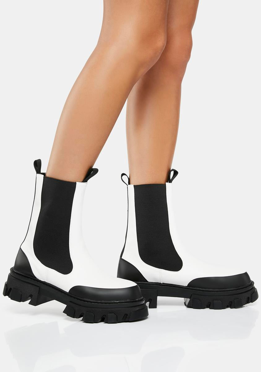 Public Desire Chunky Chelsea Boots - White/Black â Dolls Kill