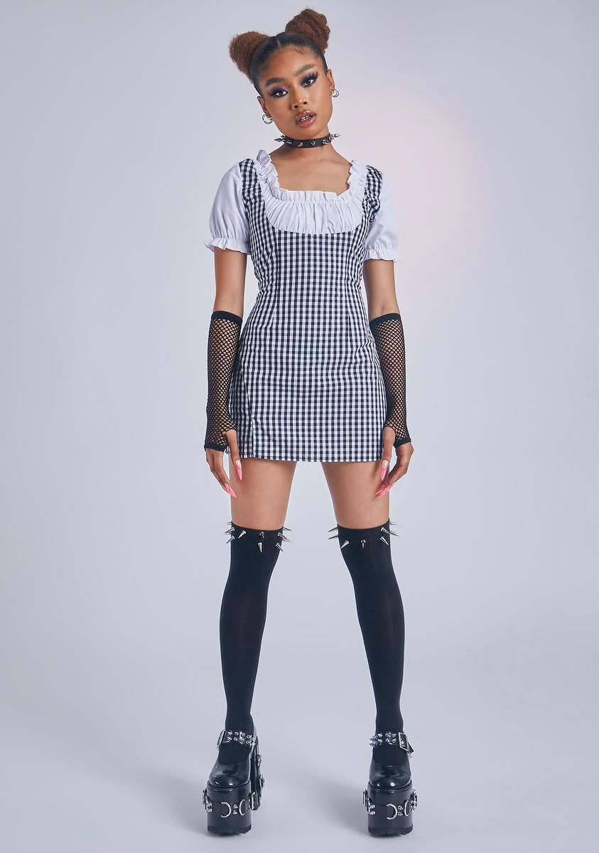 belted cut-out mini dress in black Bobbie Mini Dress Black Gingham