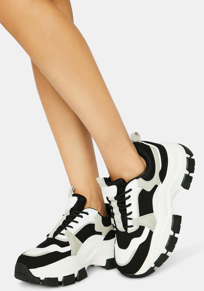 Color Block Chunky Platform Dad Sneakers - Black White – Dolls Kill