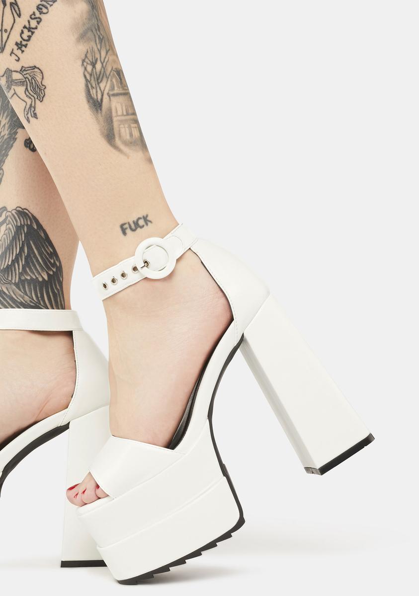 Lamoda Vegan Leather Peep Toe Platform Sandals - White#N##N# – Dolls Kill