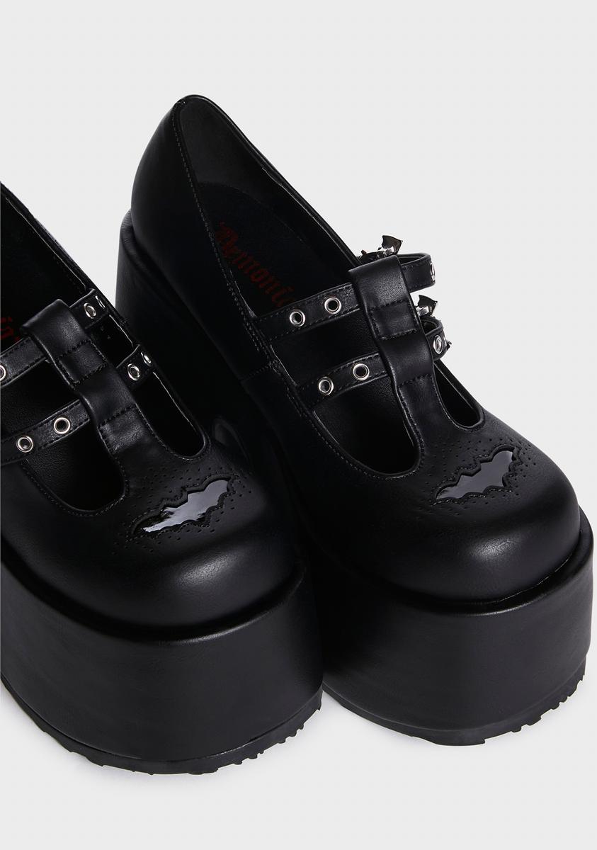 Demonia Bat Buckle Platform Mary Janes Black – Dolls Kill