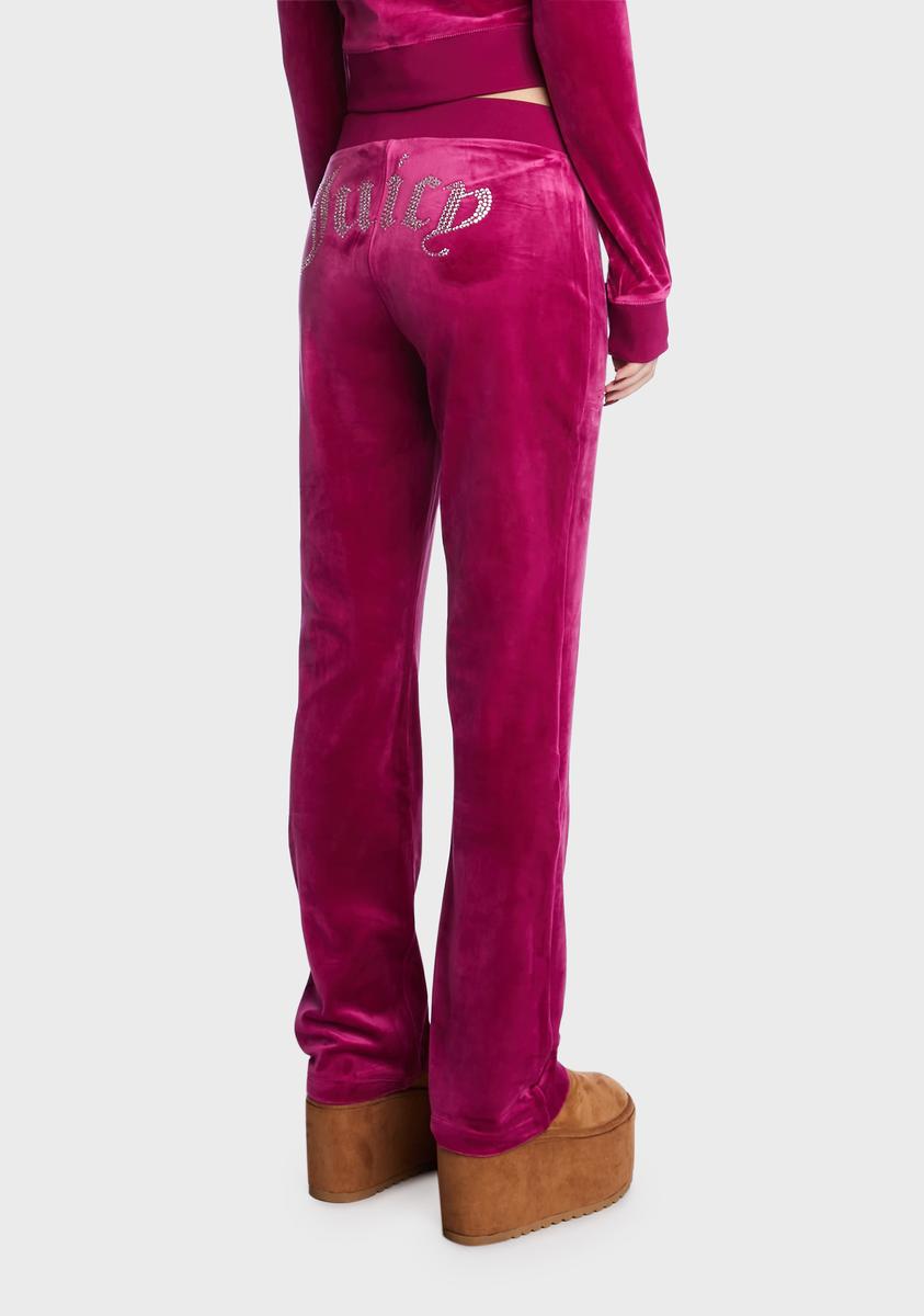 Juicy Couture Rhinestone Low Rise Track Pants - Dark Pink Velour ...