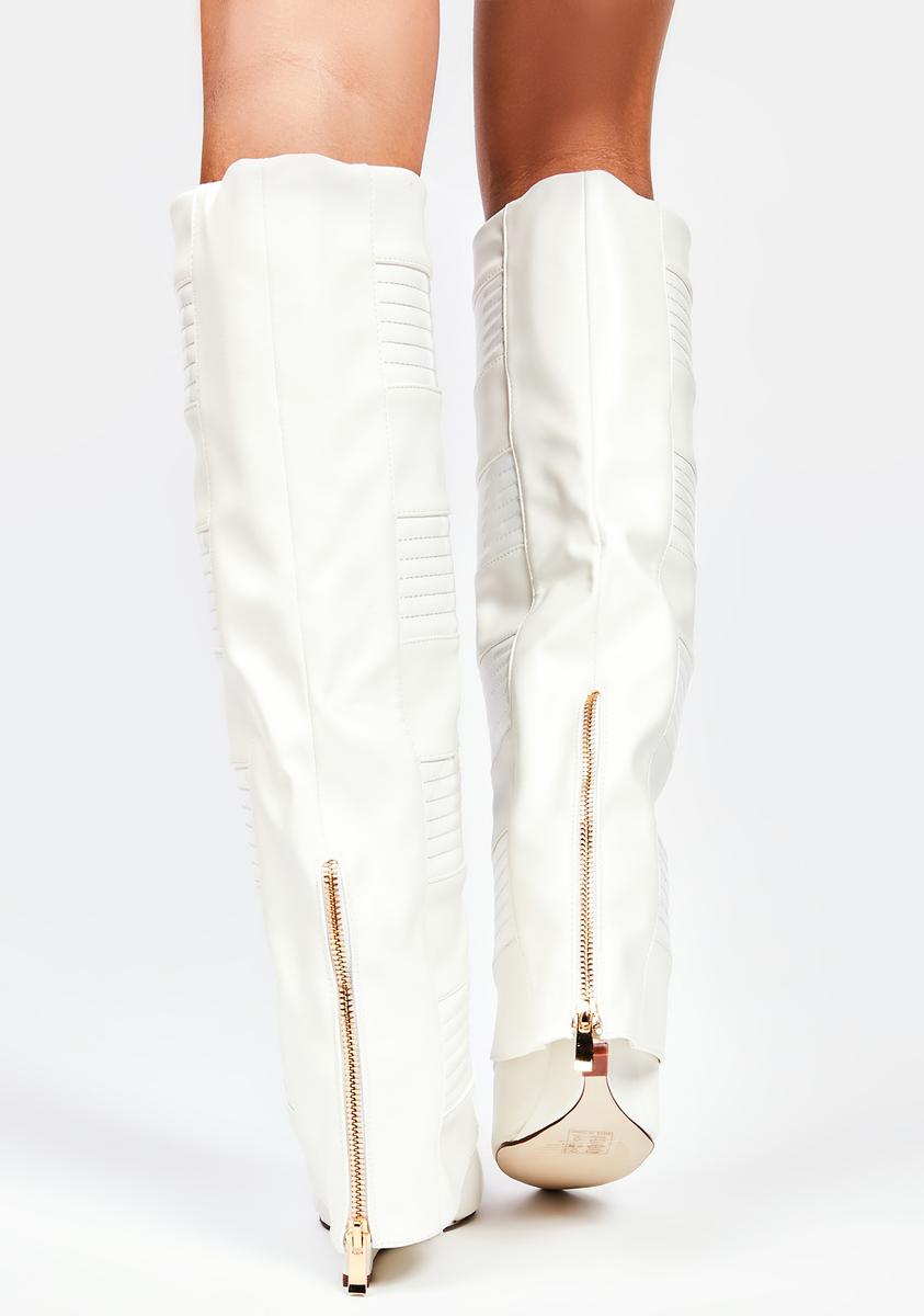 AZALEA WANG Vegan Leather Wedge Boots - White – Dolls Kill