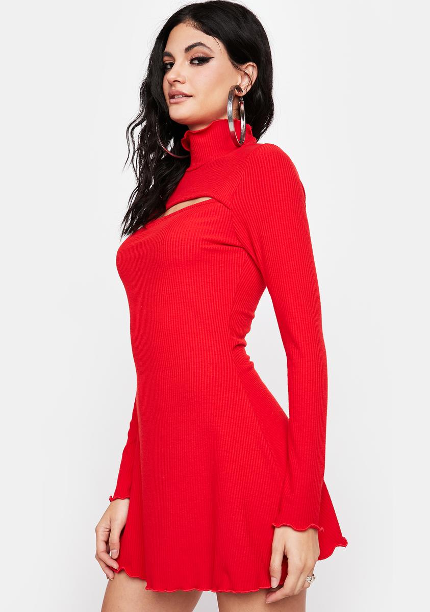 open lace back dress Manon Red Mock Neck Embellished Mini Dress, M / Red
