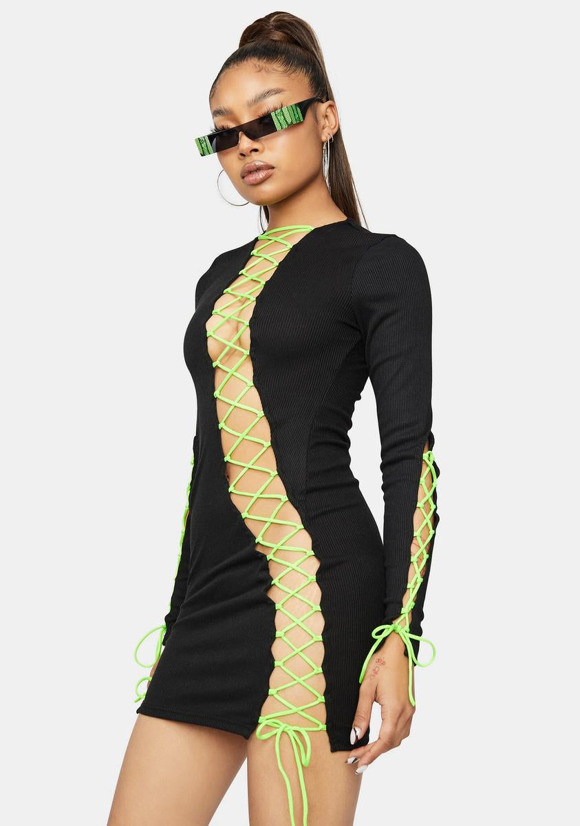Contrast Lace Up Bodycon Mini Dress