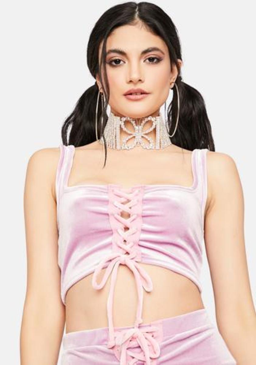 Blush Come Here Often Velour Lace Up Top,All Products : American Fashion Style Bags On Sale