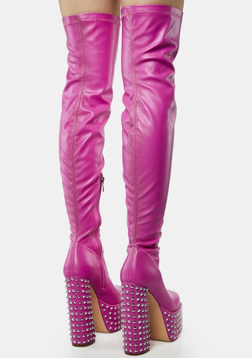 イマン　パンジーピンク Azalea Wang Studded Thigh High Platform Boots - Pink – Dolls Kill
