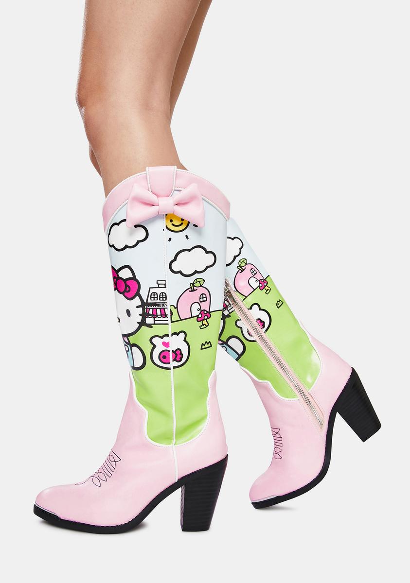 Dolls Kill Hello Kitty Rainbow Cowboy Boots Pastel Kawaii