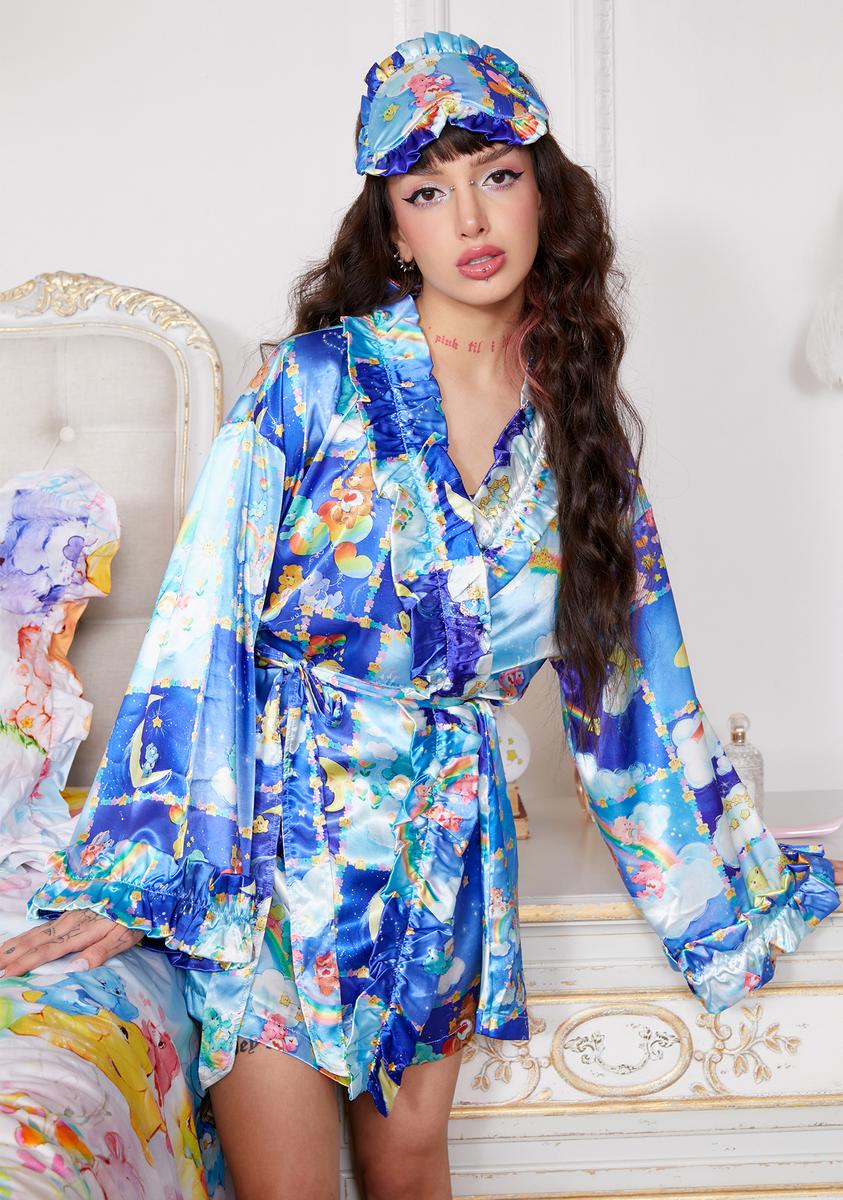 Dolls Kill x Care Bears Satin Ruffled Robe With Eye Mask - Multi