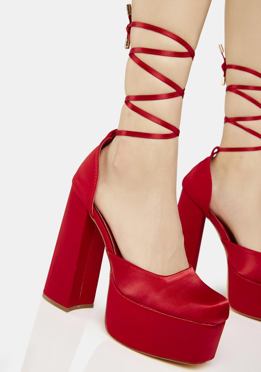 Satin Platform Wrap Heels Red Dolls Kill