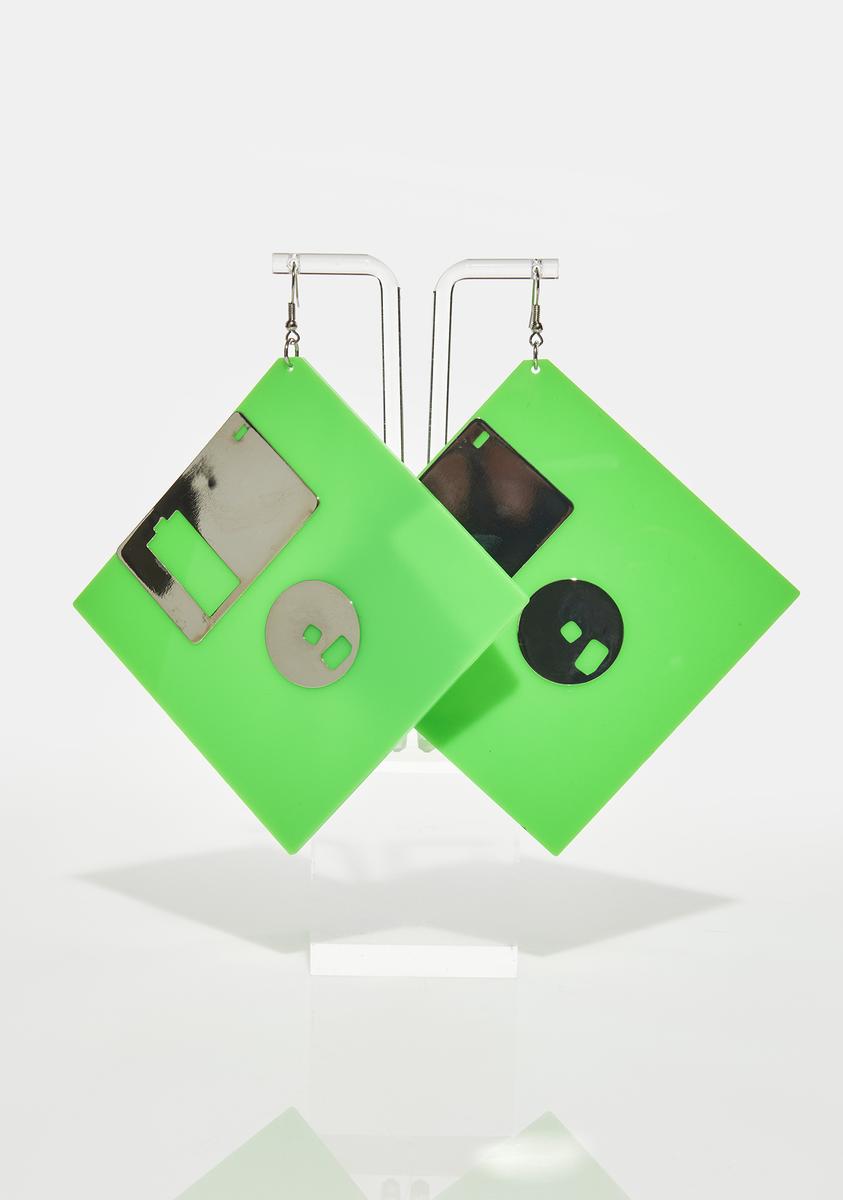 Floppy Disk Earrings Green Dolls Kill