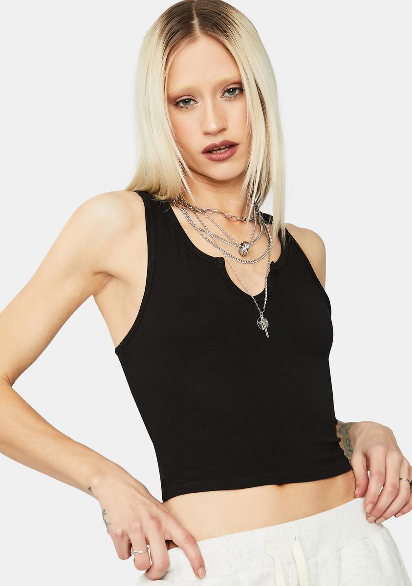 Jersey Knit Notch Crop Tank - Black – Dolls Kill