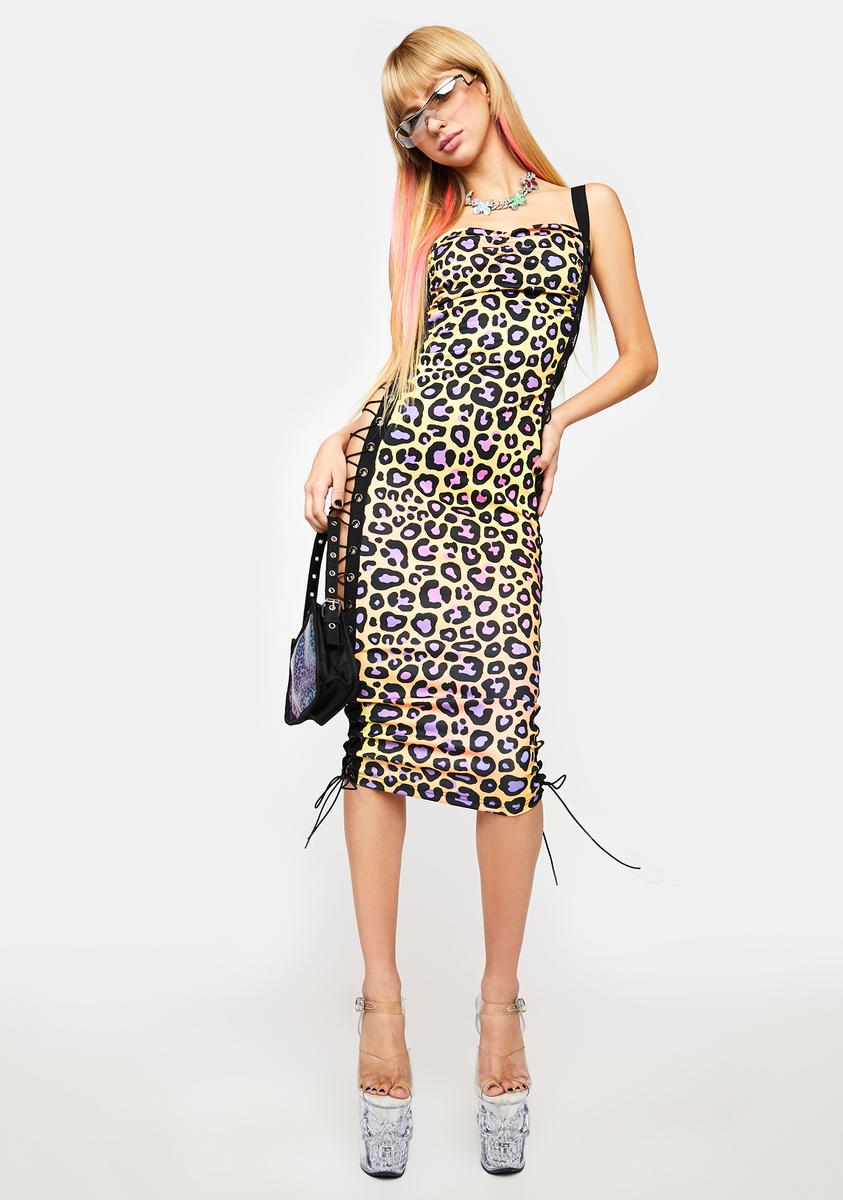 Club Exx Cheetah Lace Up Bodycon Midi Dress