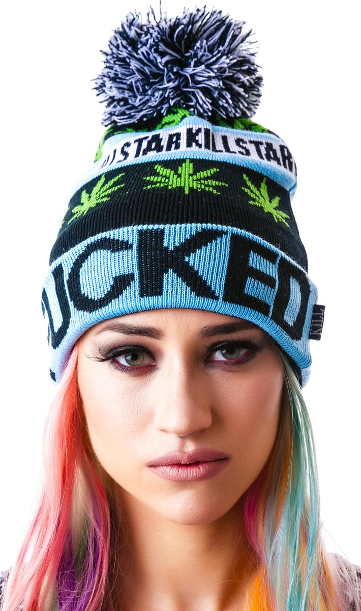 Fucked/Wasted Pom Pom Beanie Killstar,New Products : American Fashion Style Bags On Sale