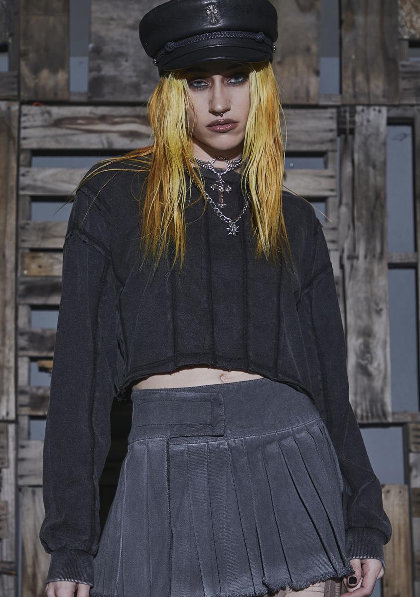 Darker Wavs Velcro Strap Pleated Mini Skirt - Washed Black