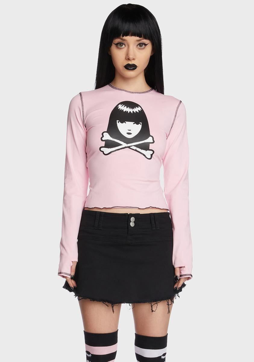 Baby Stay Distant Long Sleeve Top Dolls Kill x Emily The Strange,All Products : American Fashion Style Bags On Sale