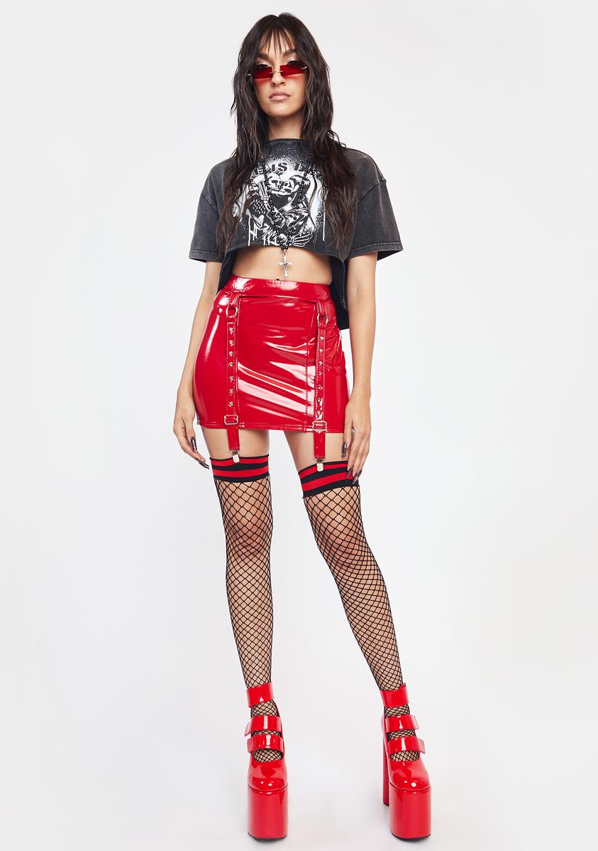 Horoscopez Vinyl Studded Mini Skirt Red – Dolls Kill