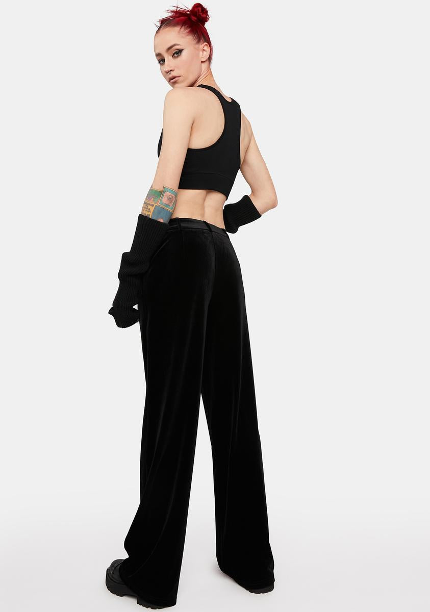 Low-Rise Velvet Dress Pants - Black Dolls Kill Low-Rise Velvet Dress Pants - Black Dolls Kill