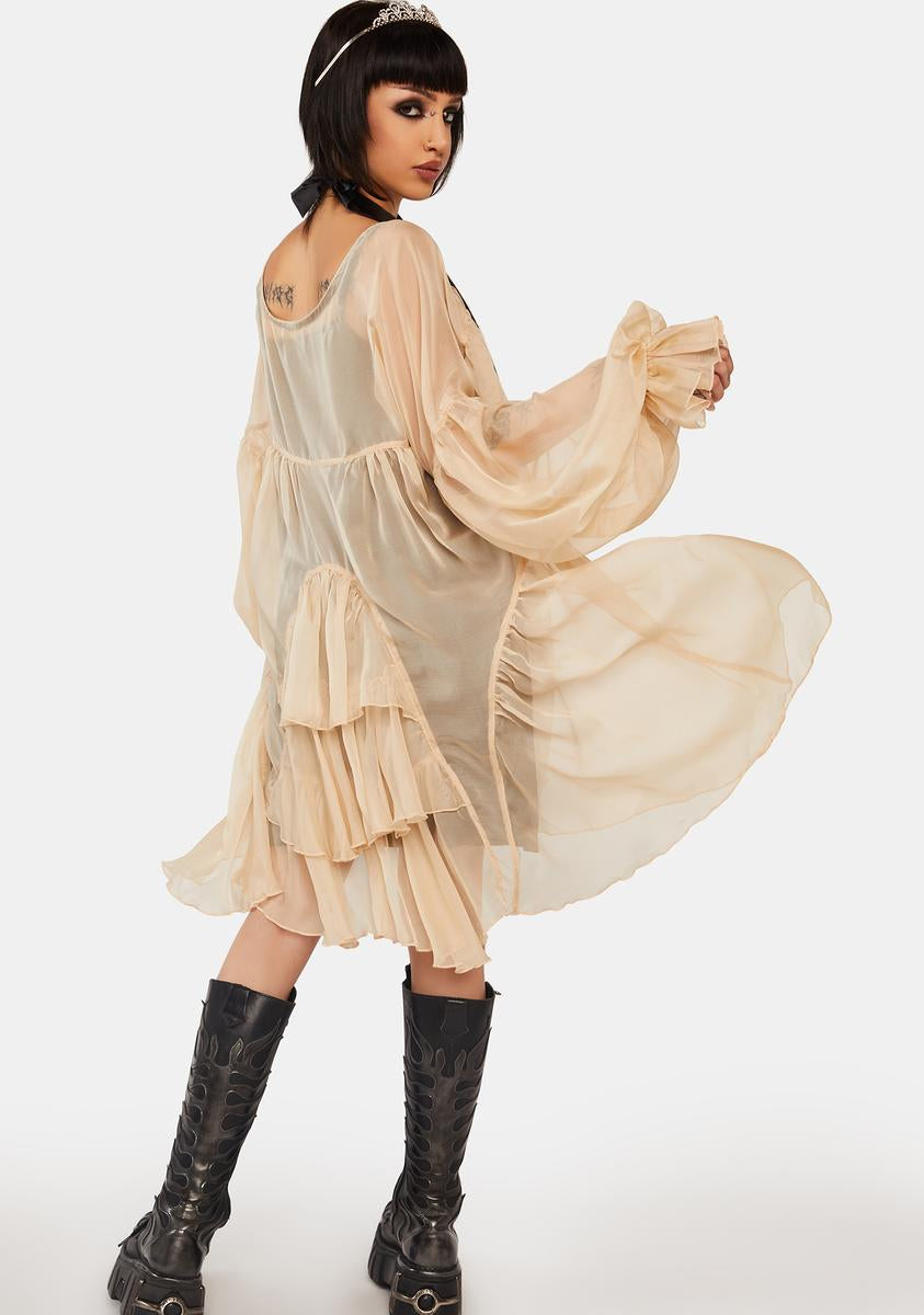 Punk Rave Chiffon Sheer Cardigan Dress - Off White  Dolls Kill
