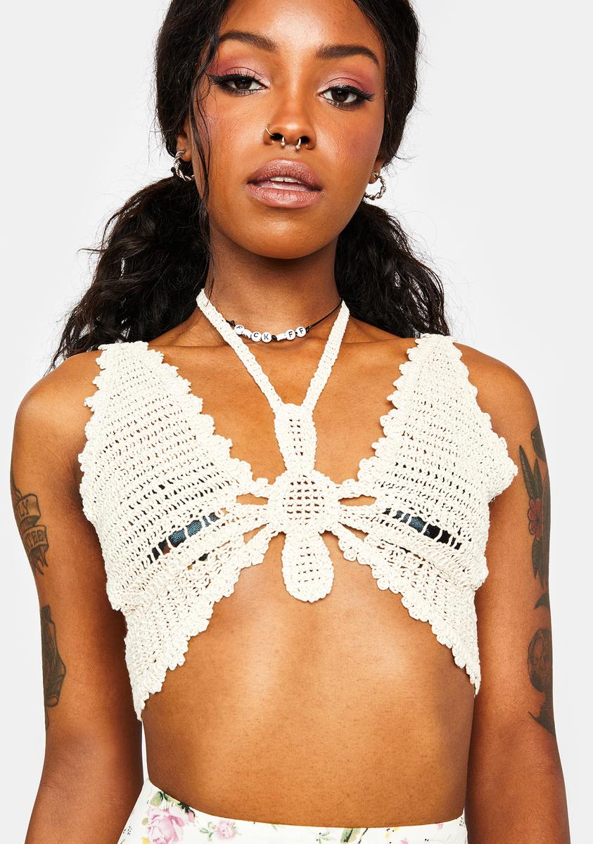 Butterfly Babe Crochet Halter Top,All Products : American Fashion Style Bags On Sale