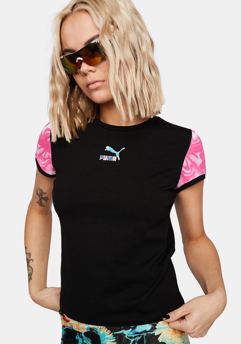 Puma Marble Fitted Tee Black/Pink – Dolls