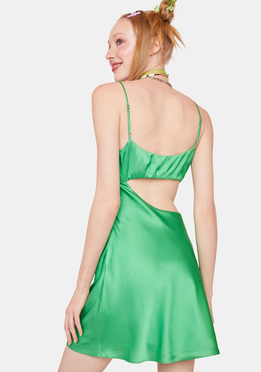 Asymmetrical Cut Out Mini Dress - Green Satin Dolls Kill Asymmetrical Cut Out Mini Dress - Green Satin Dolls Kill