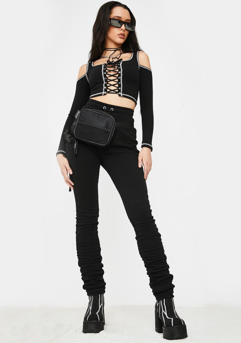 Poster Grl Lace Up Cold Shoulder Crop Top - Black – Dolls Kill