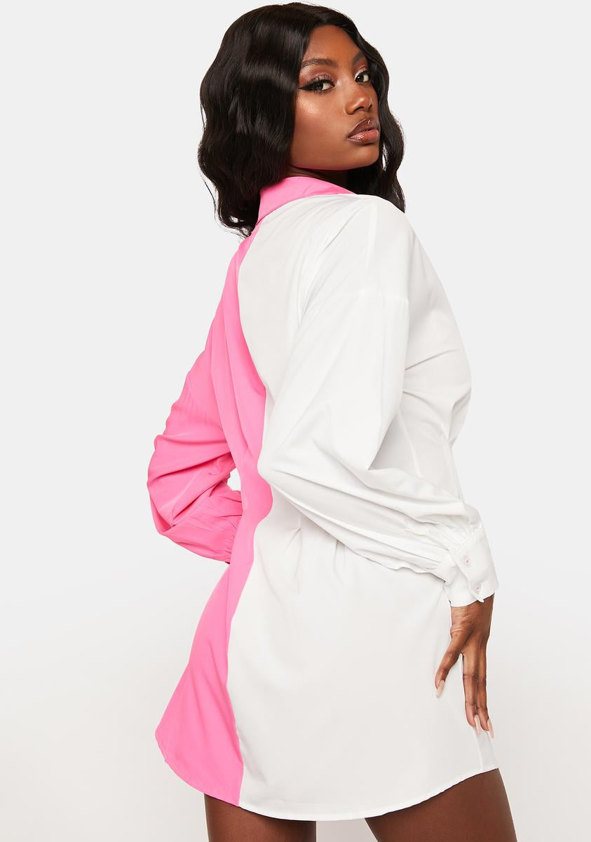 Split Color Oversized Shirt Dress