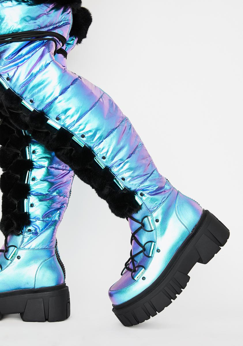 Thigh high puffer boots deals