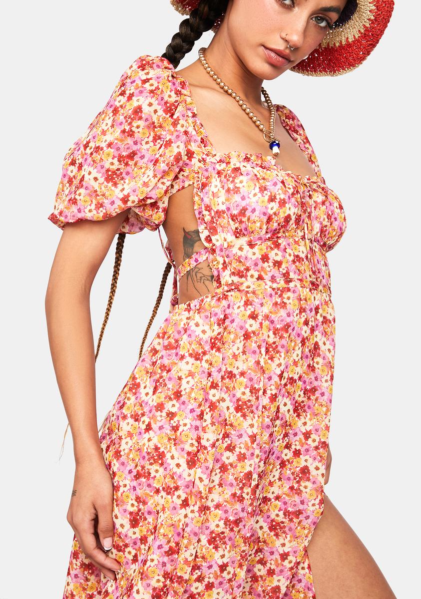for love and lemons felicia mini dress For Love & Lemons Floral Midi Slit Dress