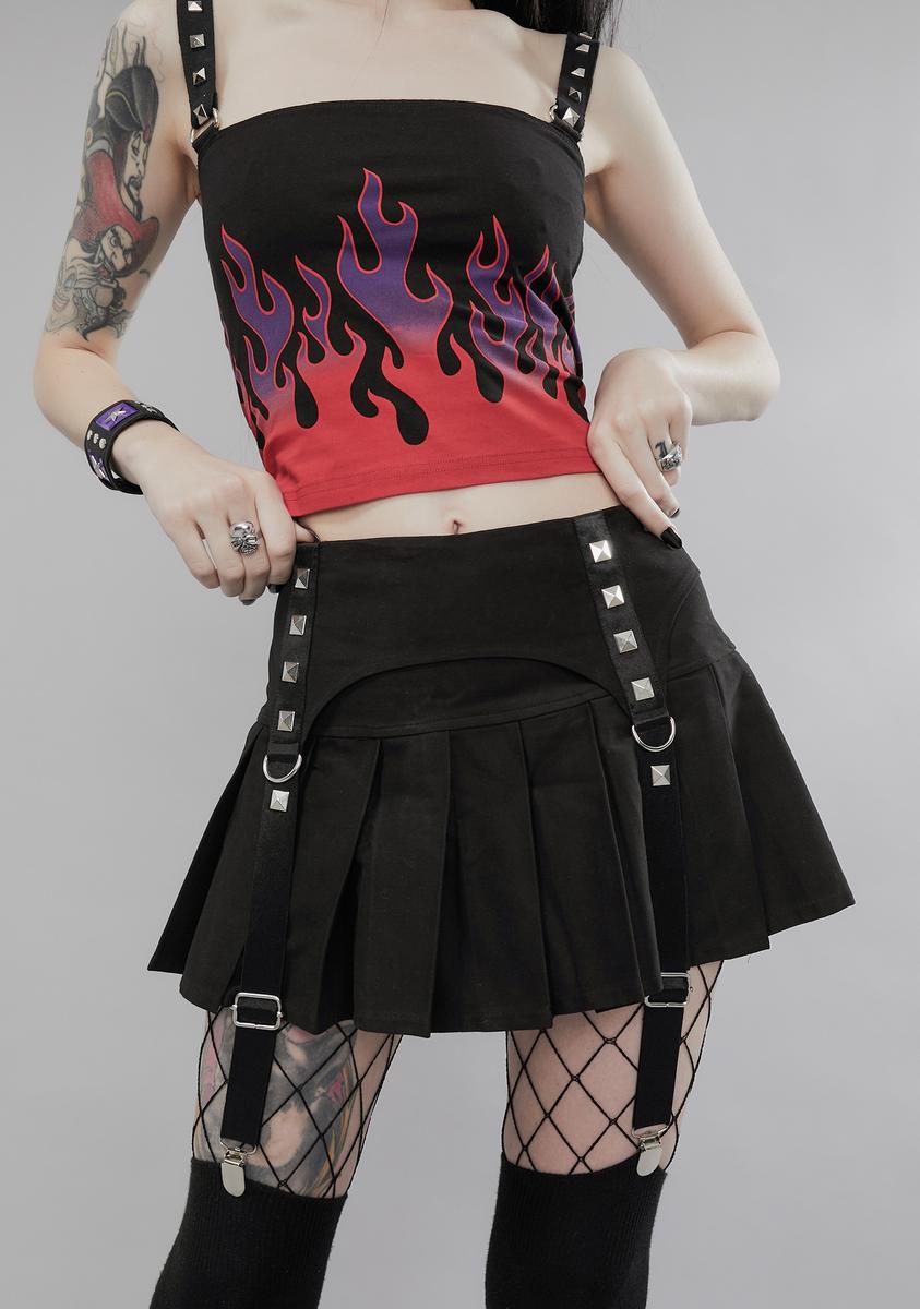 Widow Studded Mini Skirt With Garters - Black – Dolls Kill