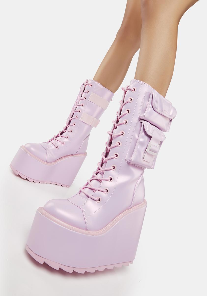 Y.R.U. Pocket Platform Boots - Pearl Pink – Dolls Kill