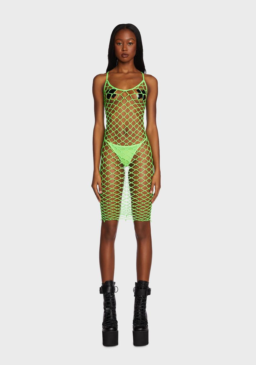Fishnet Cross Back Dress With Thong