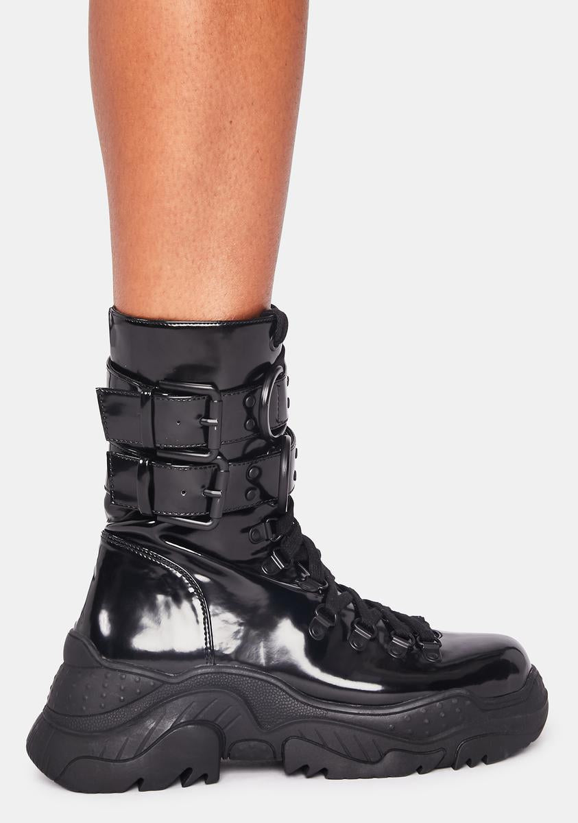 Poster Grl D Ring Buckle Chunky Platform Combat Boots Black Dolls Kill