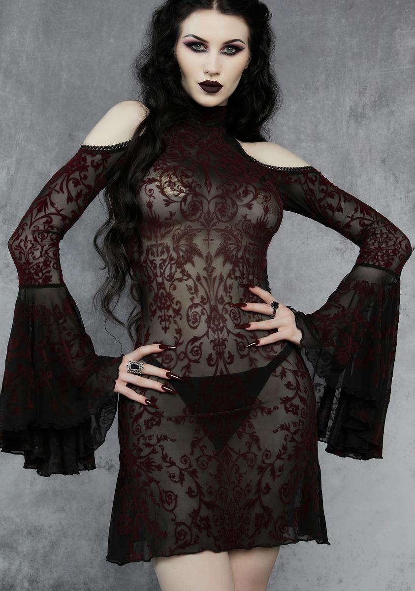 Widow Sheer Mesh Flocked Mini Dress - Dark Purple – Dolls Kill