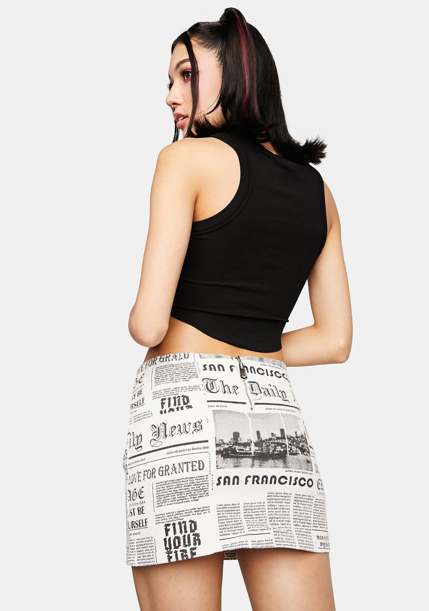 Edikted Low-Rise Newspaper Print Belted Mini Skirt - Multi – Dolls