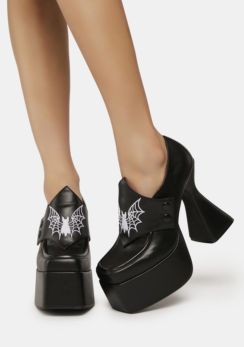 The Grave Girls Bat Embroidered Platform Loafers - Black – Dolls Kill