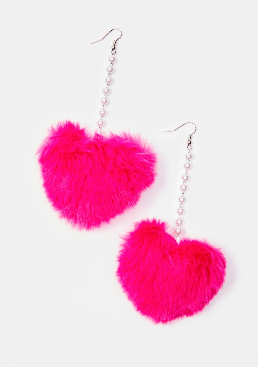 Rave Wonderland Fuzzy Puff Heart Earrings