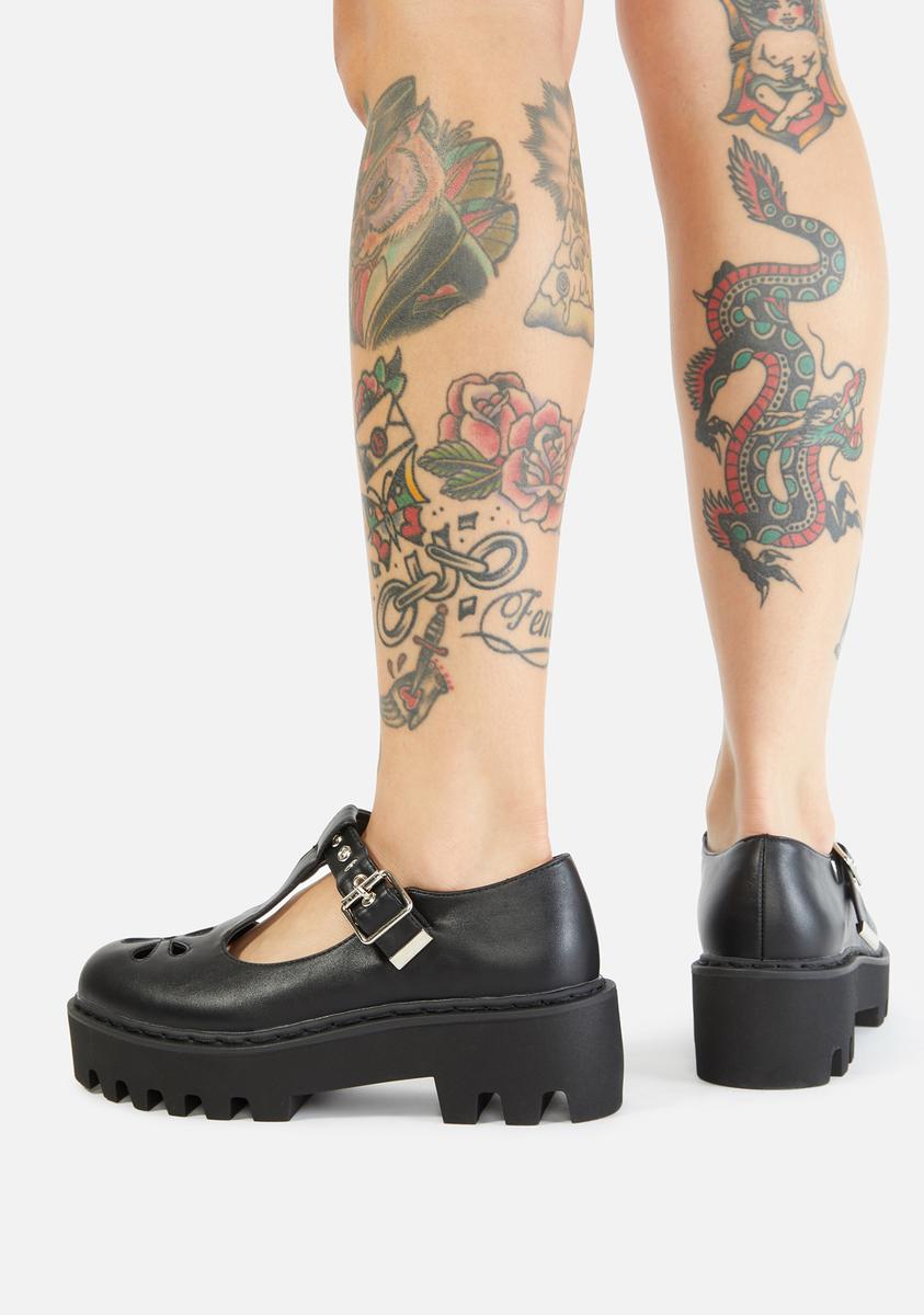 Lamoda Flower Mary Janes Vegan Leather Black Dolls Kill